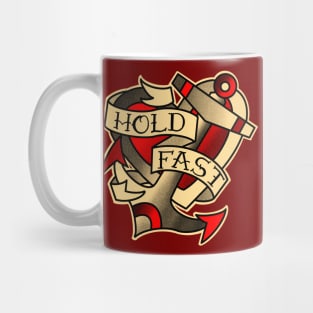 Hold fast, anchor and heart with traditional tattoo banner design Mug